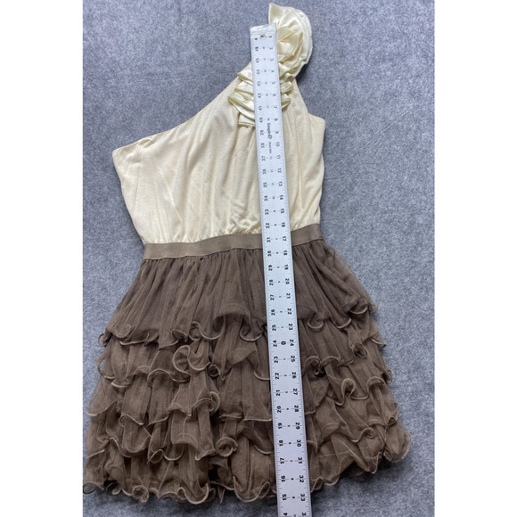 Windsor Dress Womens Large Cream Brown One Shoulder Ruffle Tulle Party Y2K - Picture 11 of 14